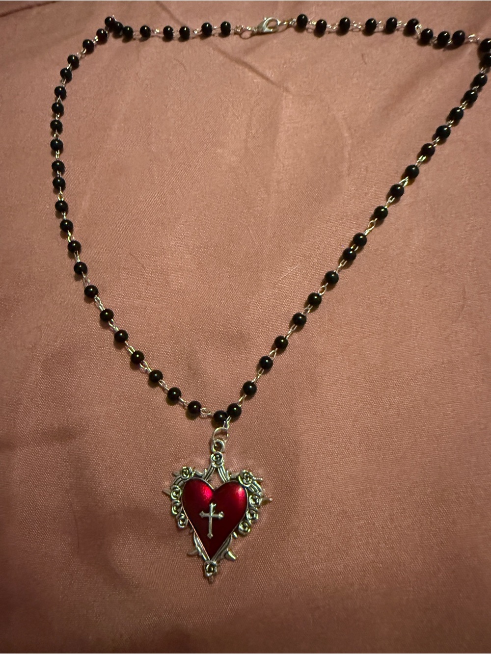 Red Heart Cross Pendant Necklace - Women Jewelry